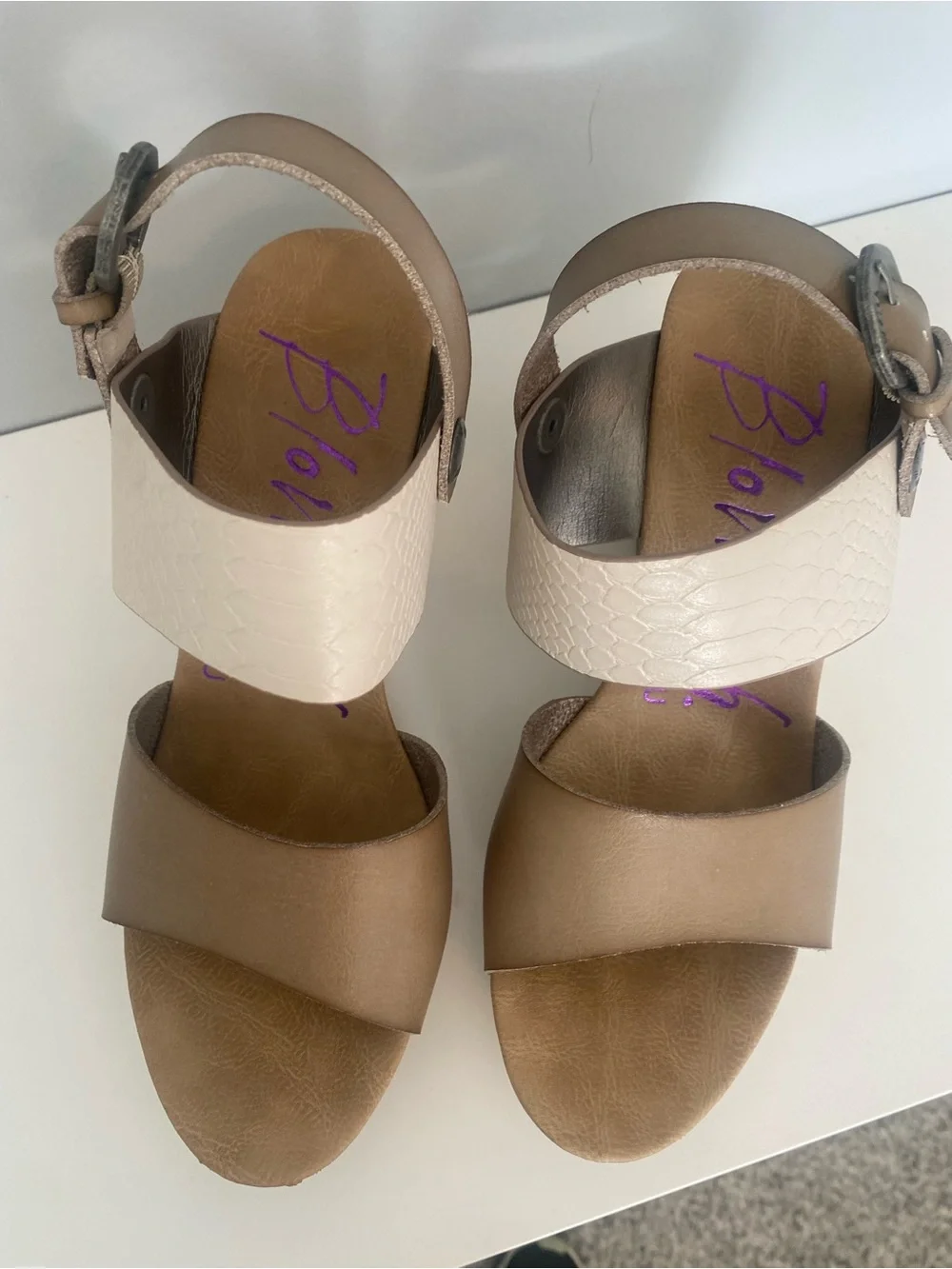 Wedge Sandals in Taupe and Cream - Comfortable Women's Summer Shoe